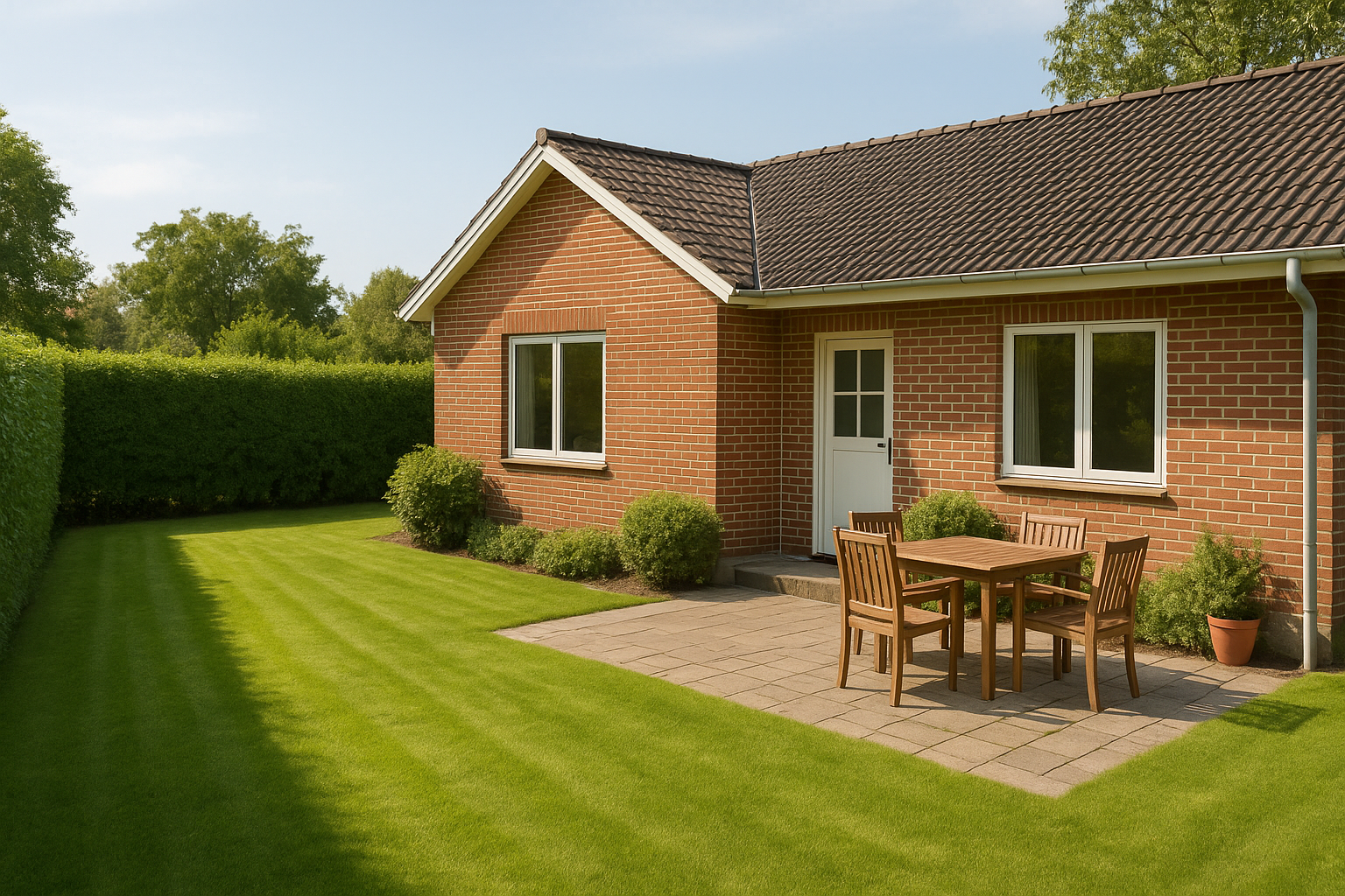Velholdt forhave ved en bolig til salg
